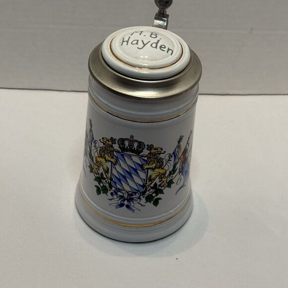 Vintage Bavarian Beer Stein Pewter Lid Bavrian Coat of Arms Made In Germany - Picture 3 of 9